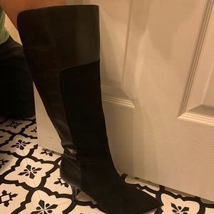 Black Leather and Suede Knee High Boots